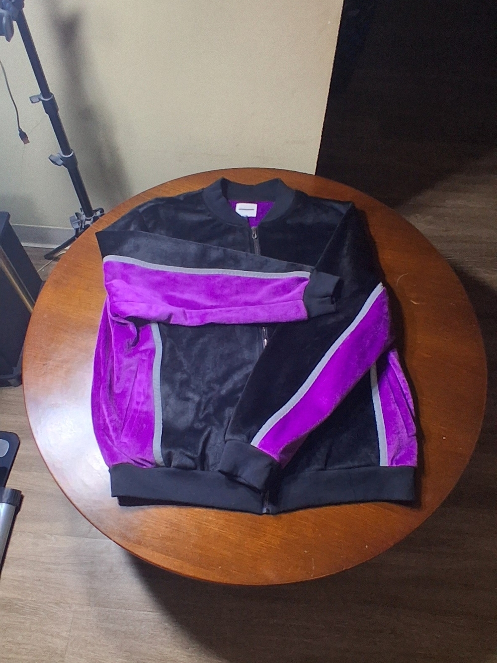 Men's Black and Purple Track-Style Sweater Jacket